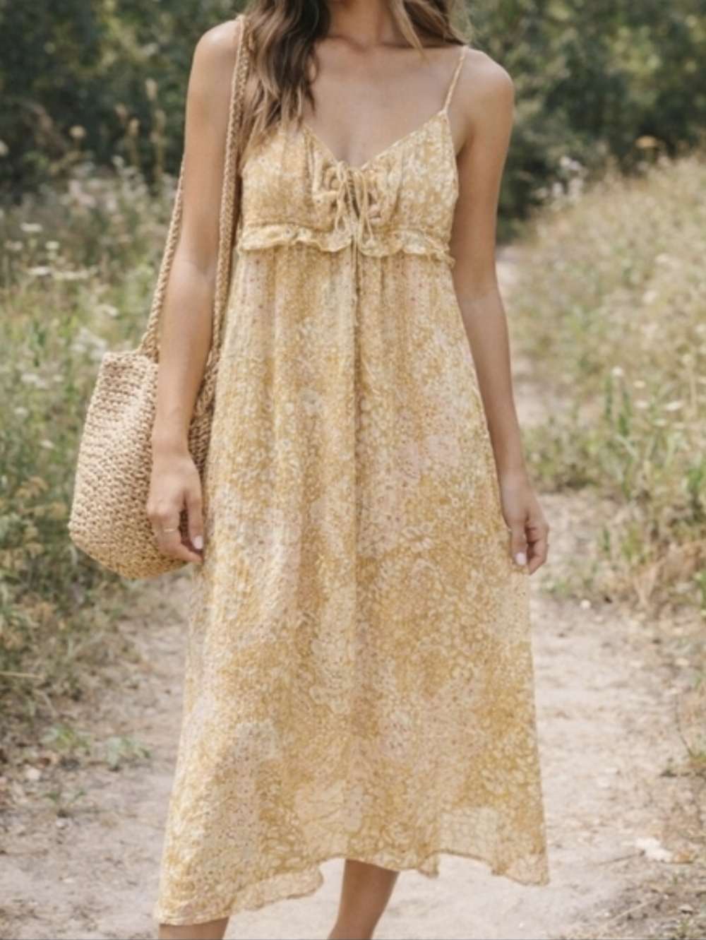 Cami Midi Floral Tie-Front Yellow Patchwork Style Maxi Dress XXL